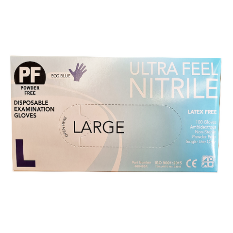 Ultra Feel Nitrile Eco-Blue Gloves - Large size 1x Box (100pcs)