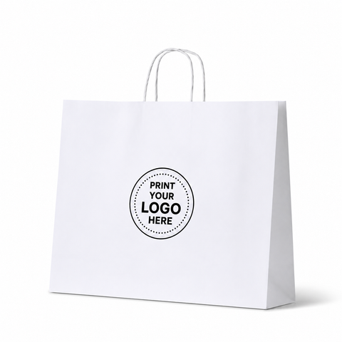 White Boutique Paper Carry Bags | 50 Pack | Small & Medium | Twisted Handle Kraft Bags