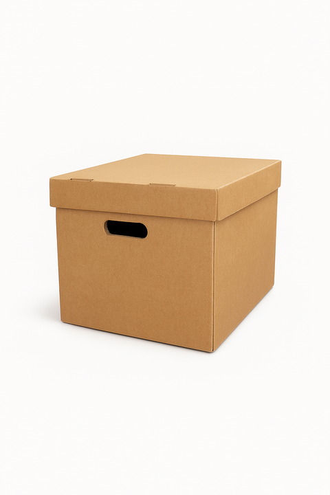 01 Pcs-High Quality Brown Corrugated Storage Box with Lid – 420×340×300 mm