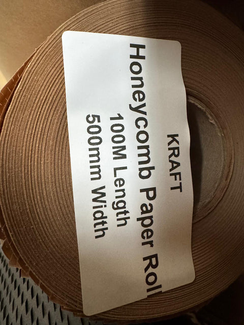 Roll - 500mm x 100M Stretched Length - Honeycomb Kraft Paper Protective Wrap