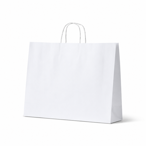 White Boutique Paper Carry Bags | 50 Pack | Small & Medium | Twisted Handle Kraft Bags