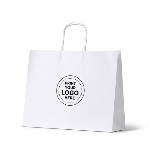 White Boutique Paper Carry Bags | 50 Pack | Small & Medium | Twisted Handle Kraft Bags
